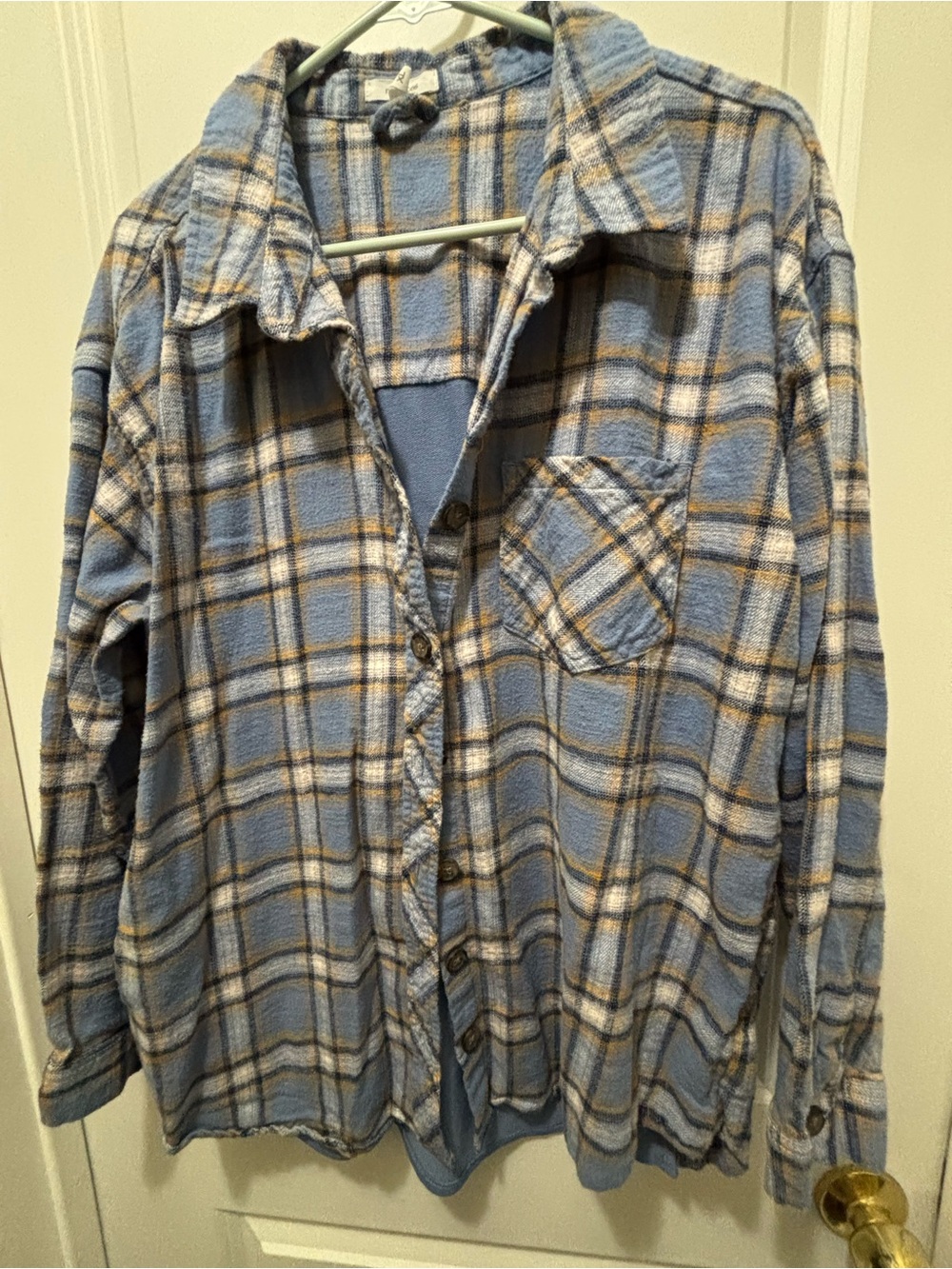 Maurices Light Blue and Mustard Plaid Shirt